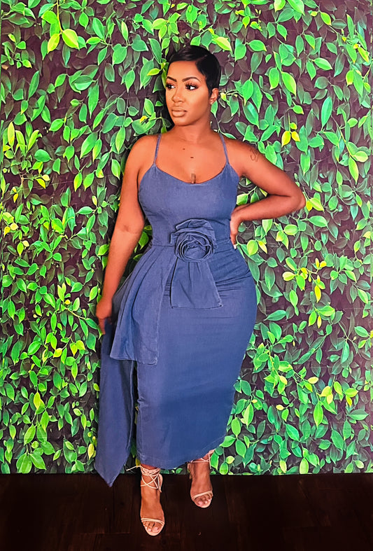 Denim Rose Midi Dress
