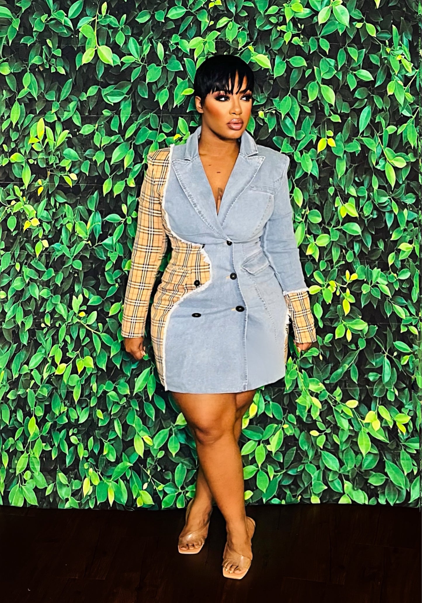 Lucy Plaid Denim Blazer Dress