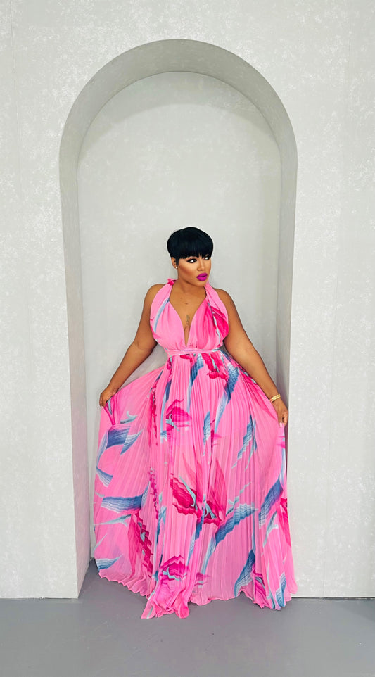 Pink Reign Pleated Maxi Dress