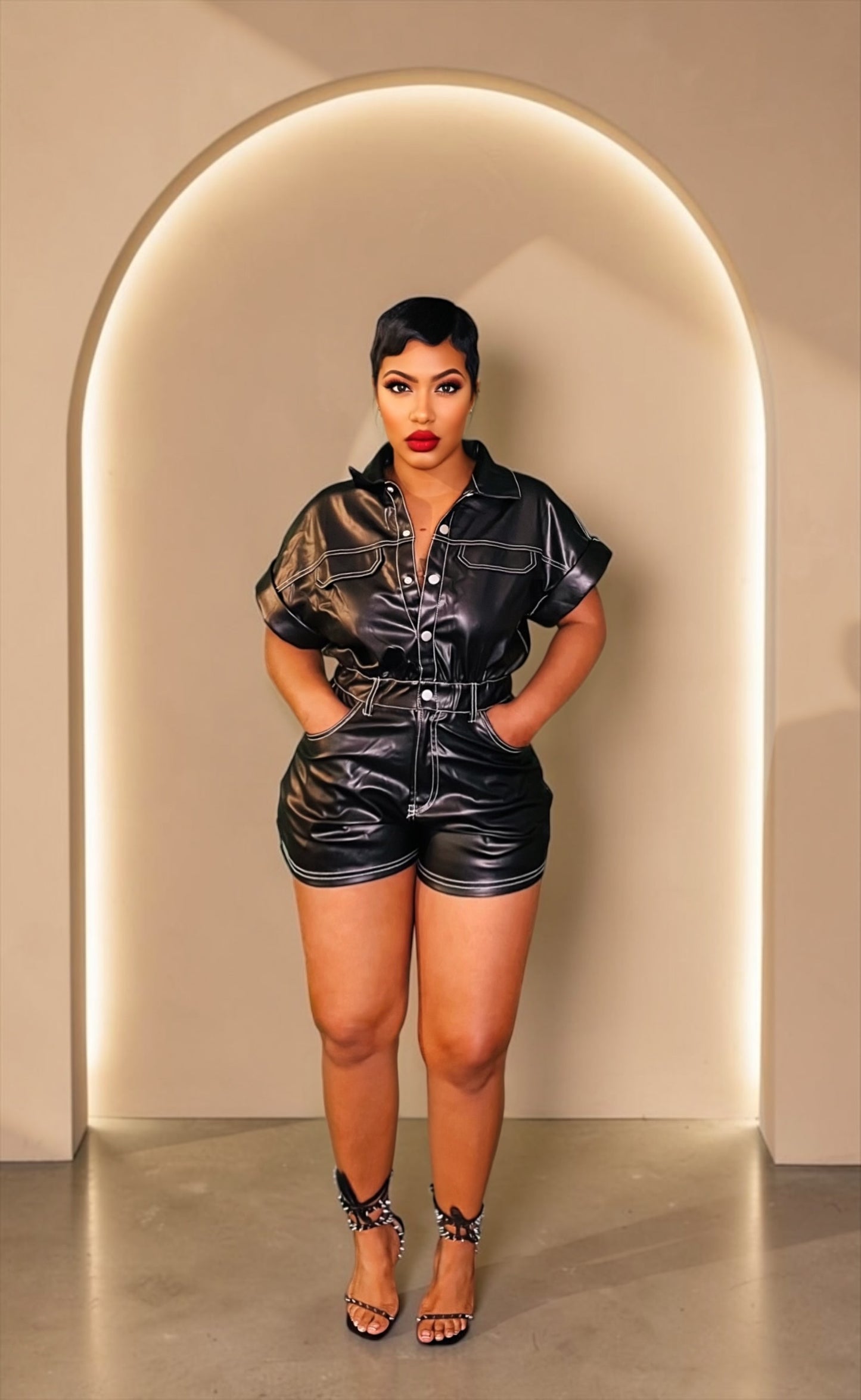 Get In Line Leather Romper