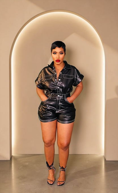 Get In Line Leather Romper