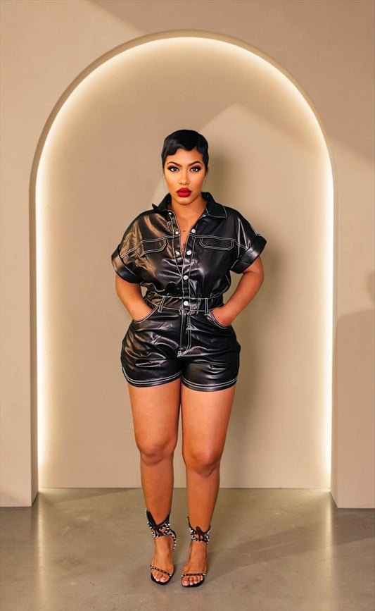 Get In Line Leather Romper