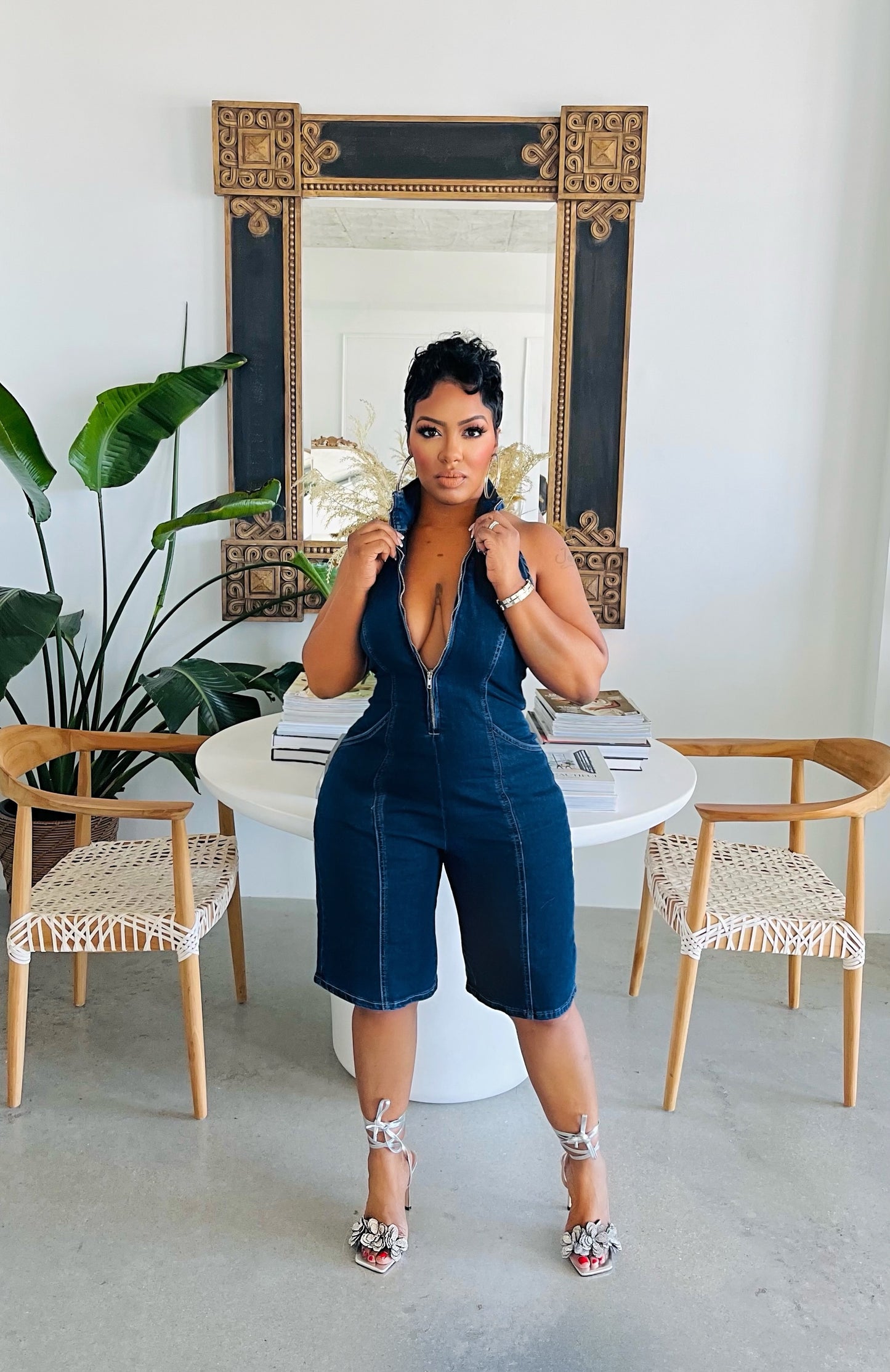 Cut It In Half Denim Romper