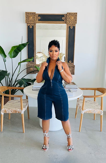 Cut It In Half Denim Romper