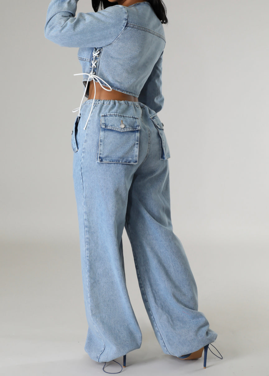 Strap Up Denim Pant Set