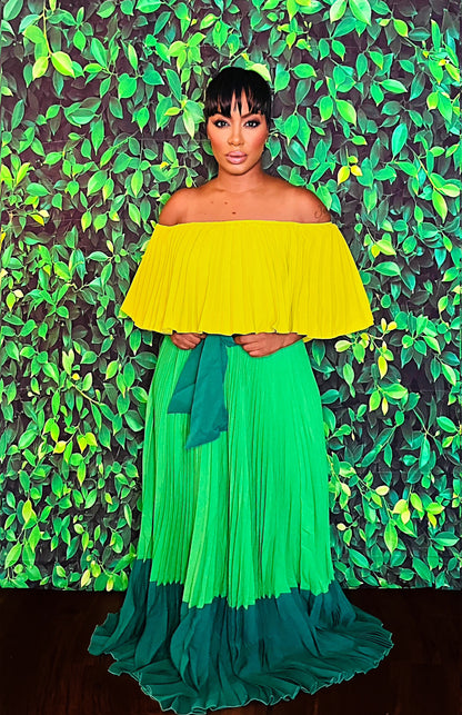 Evergreen Pleated Maxi Dress