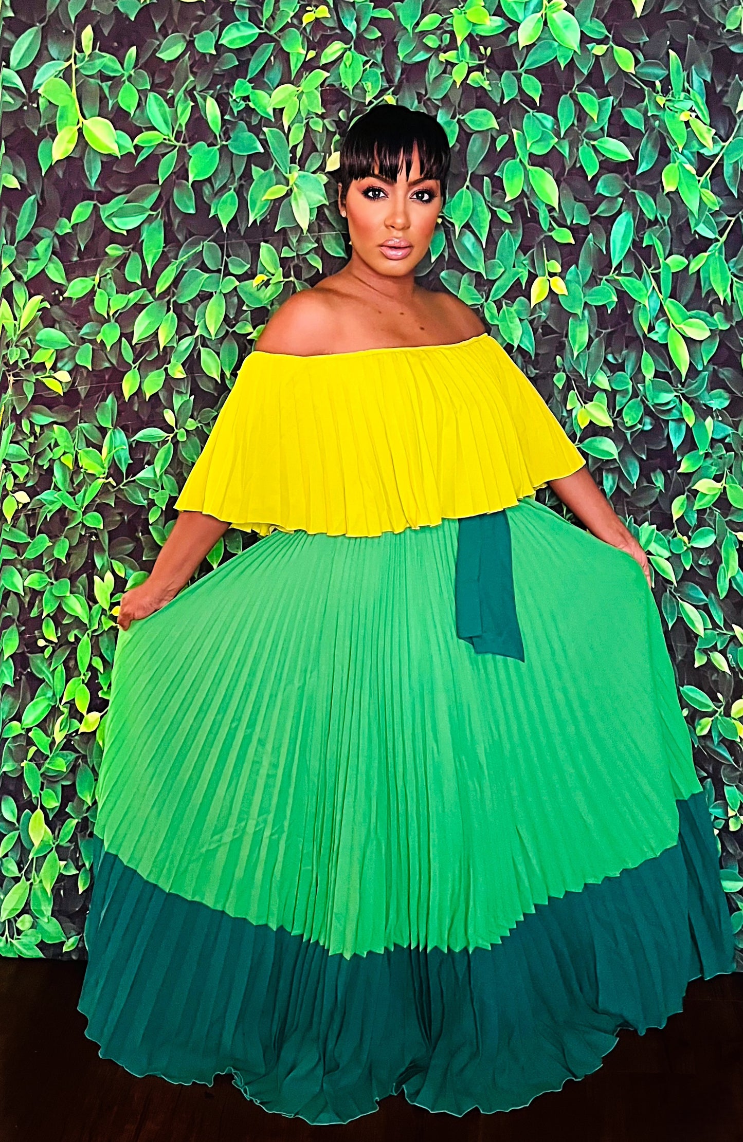 Evergreen Pleated Maxi Dress