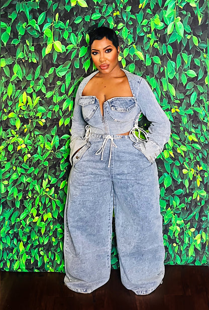 Strap Up Denim Pant Set