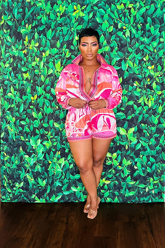 Pink Abstract Romper