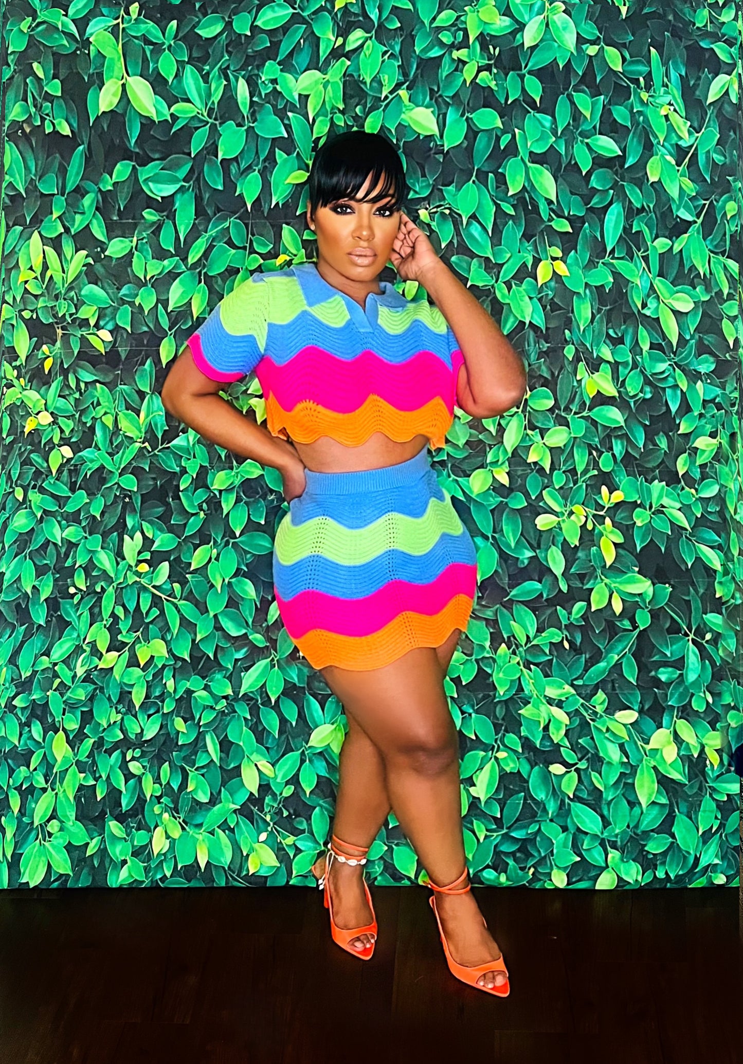 Jasmine Neon Knit Skirt Set