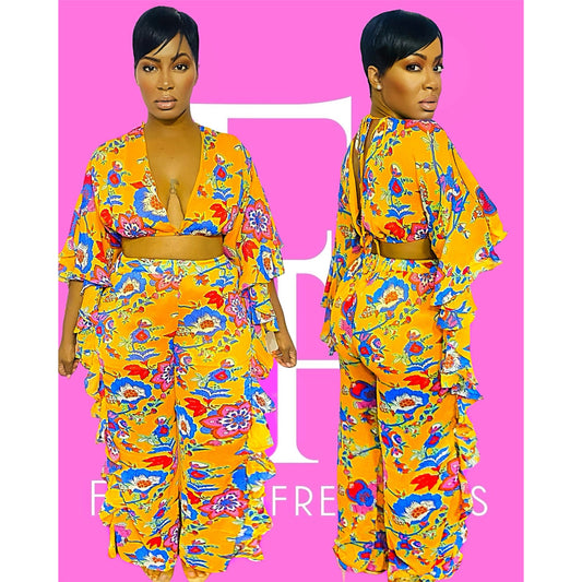 Mustard Floral Pant Set
