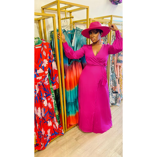 Magenta Wrap Maxi Dress