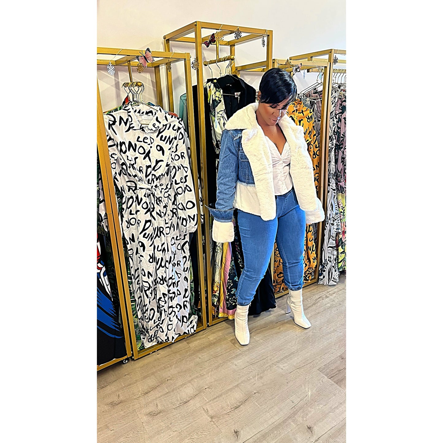 Just Because Denim Fur Jacket