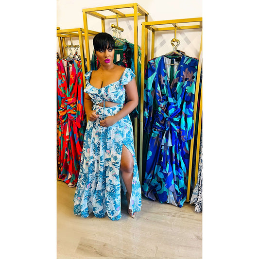 Blue Palms Skirt Set