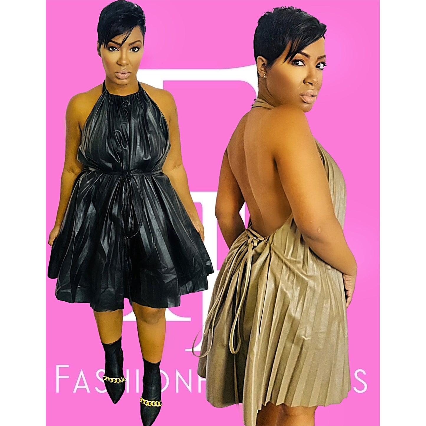 Karma Pleated Leather Dress (2 Colors)