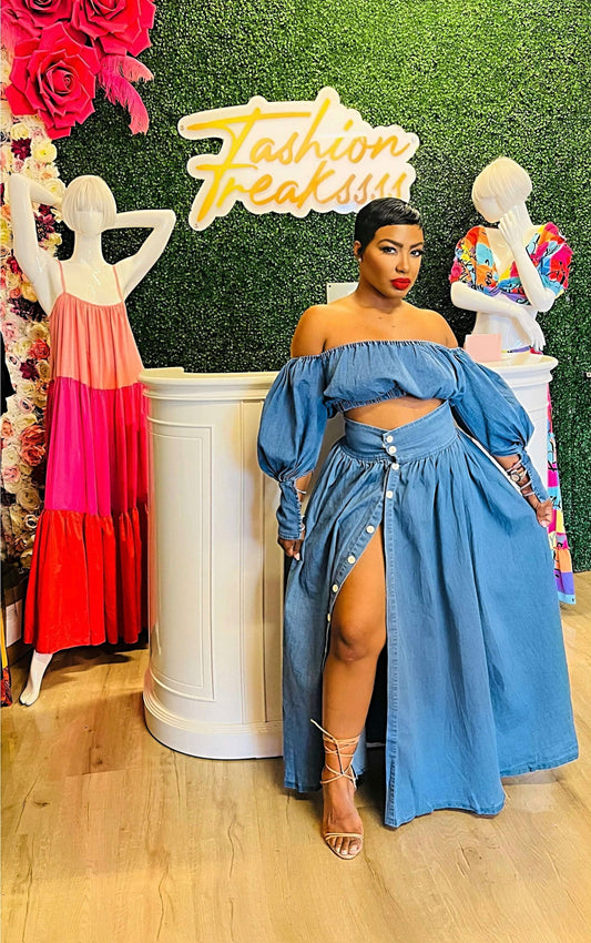 Talk Of The Town Denim Skirt Set