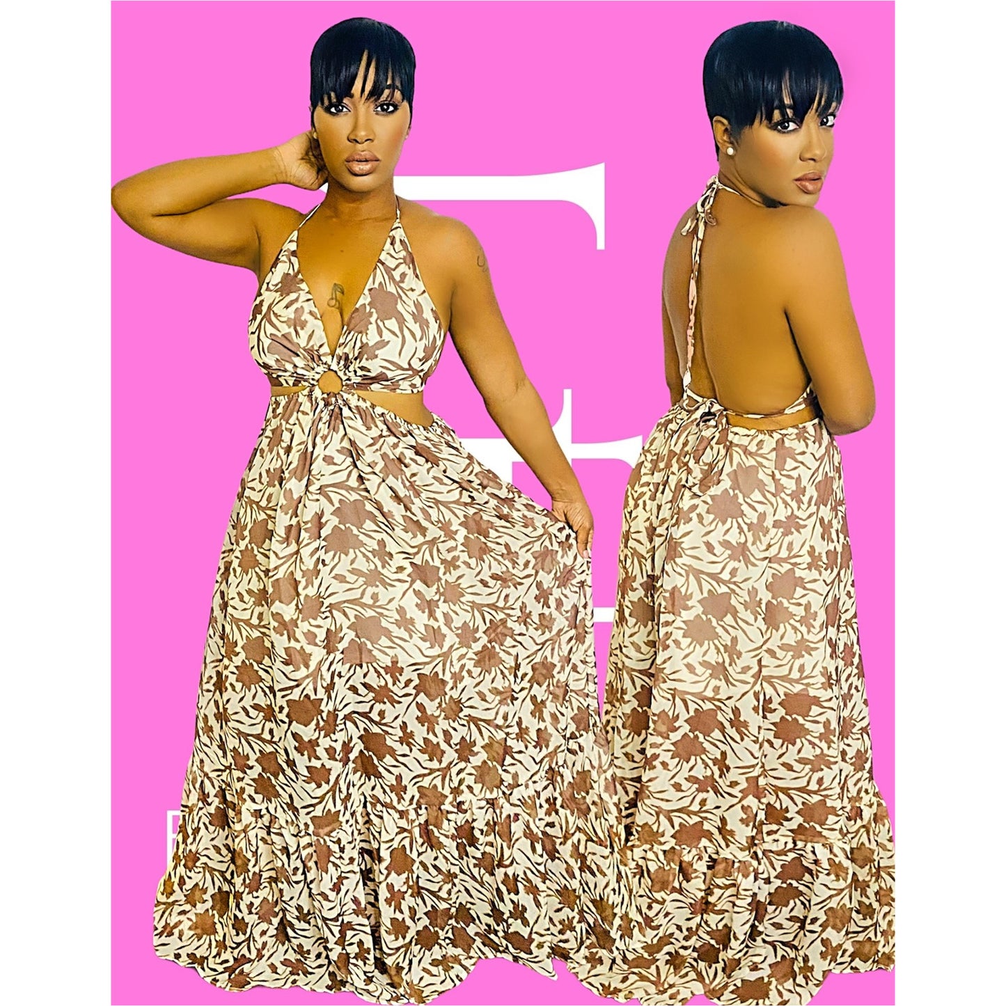 Chocolate Leaves Maxi Dress